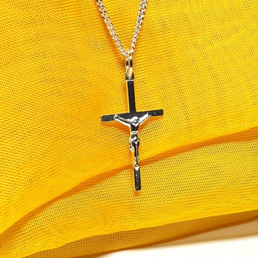 Solid sterling silver crucifix cross necklace with a chain