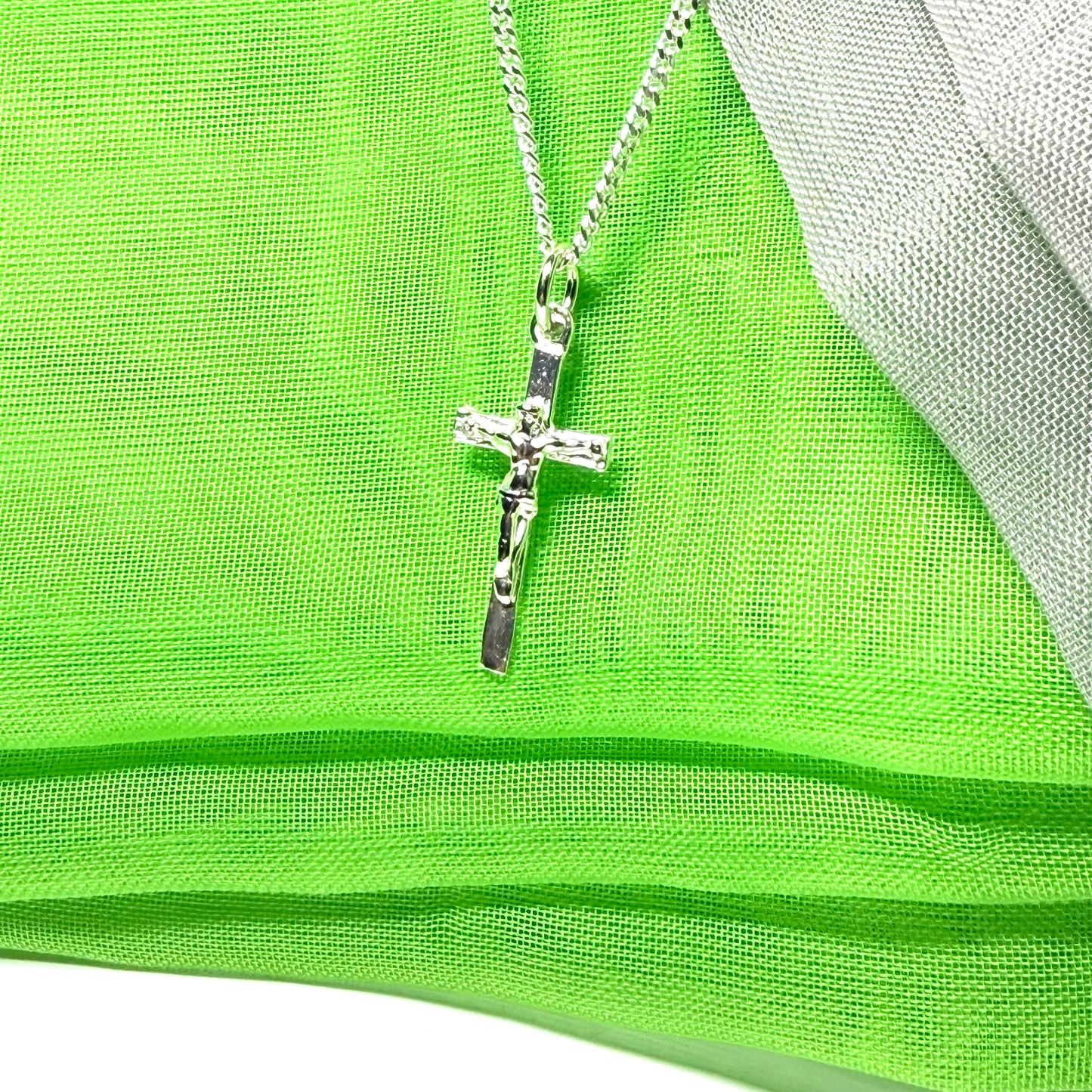 Solid sterling silver crucifix cross necklace with chain