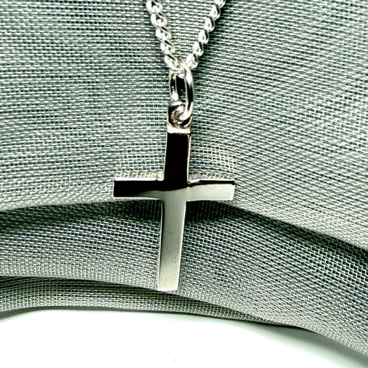 Sterling silver plain polished cross flat design