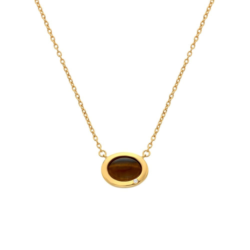 A Real Tiger Eye oval shaped necklace sterling silver gold plated