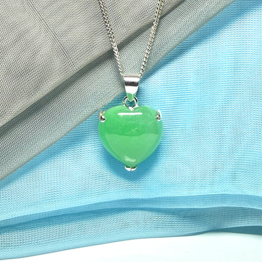 A real green jade necklace heart shaped sterling silver with chain