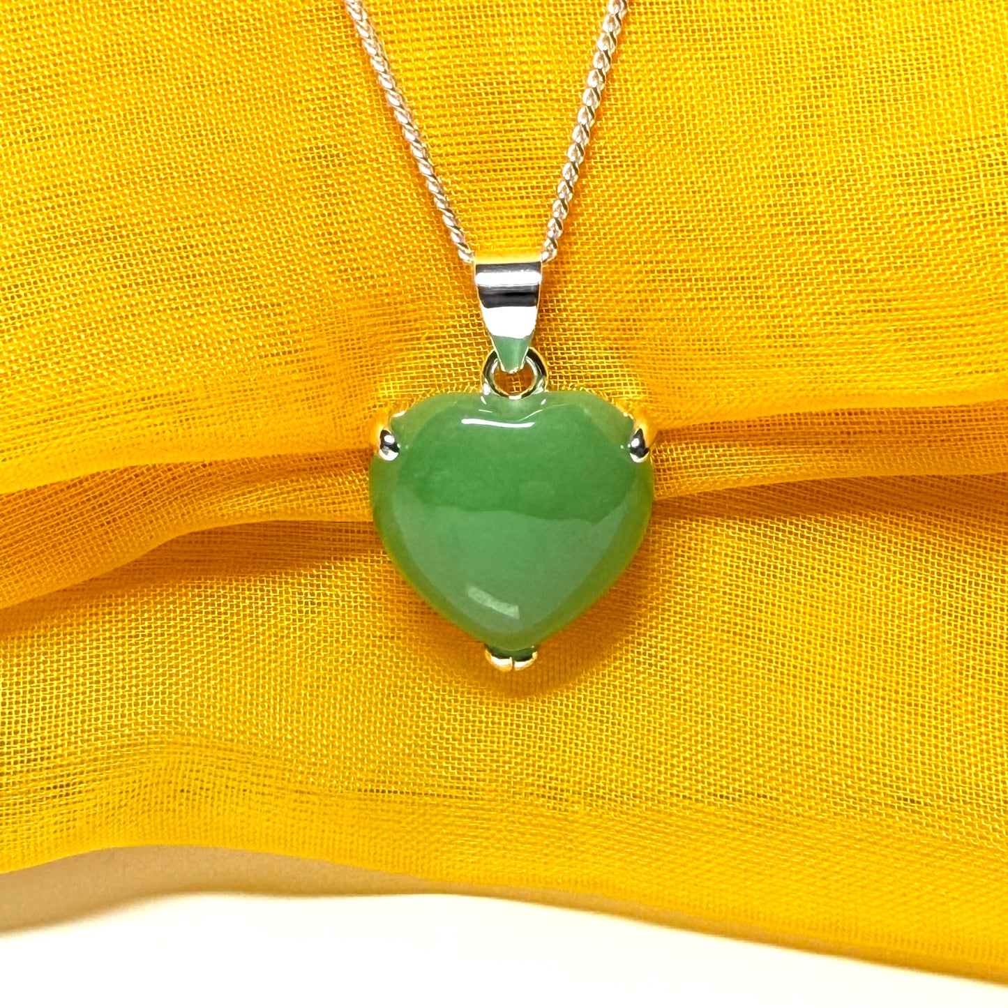 A real green jade necklace heart shaped sterling silver pendant love necklace