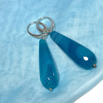 Agate light blue teardrop shaped long drop earrings