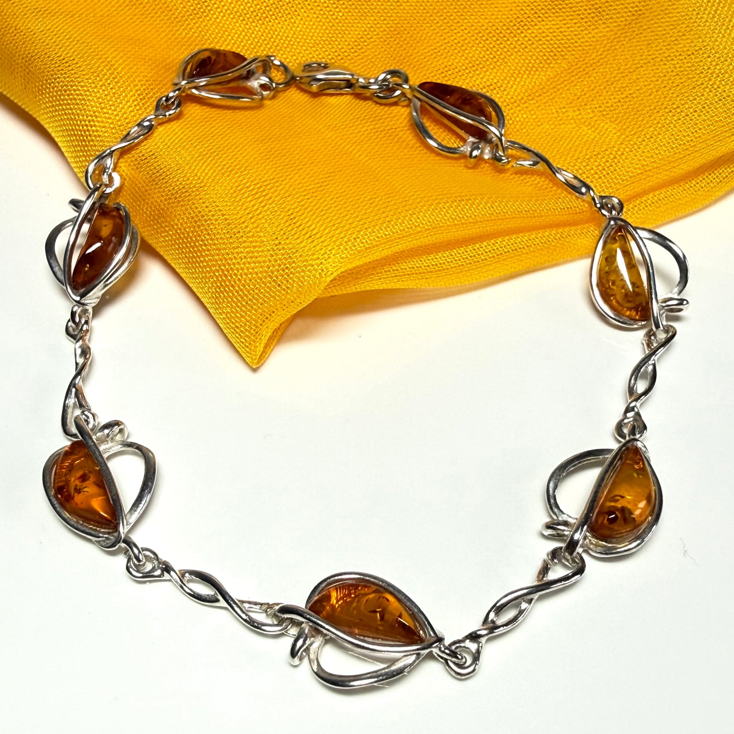 Amber sterling silver heart shaped bracelet