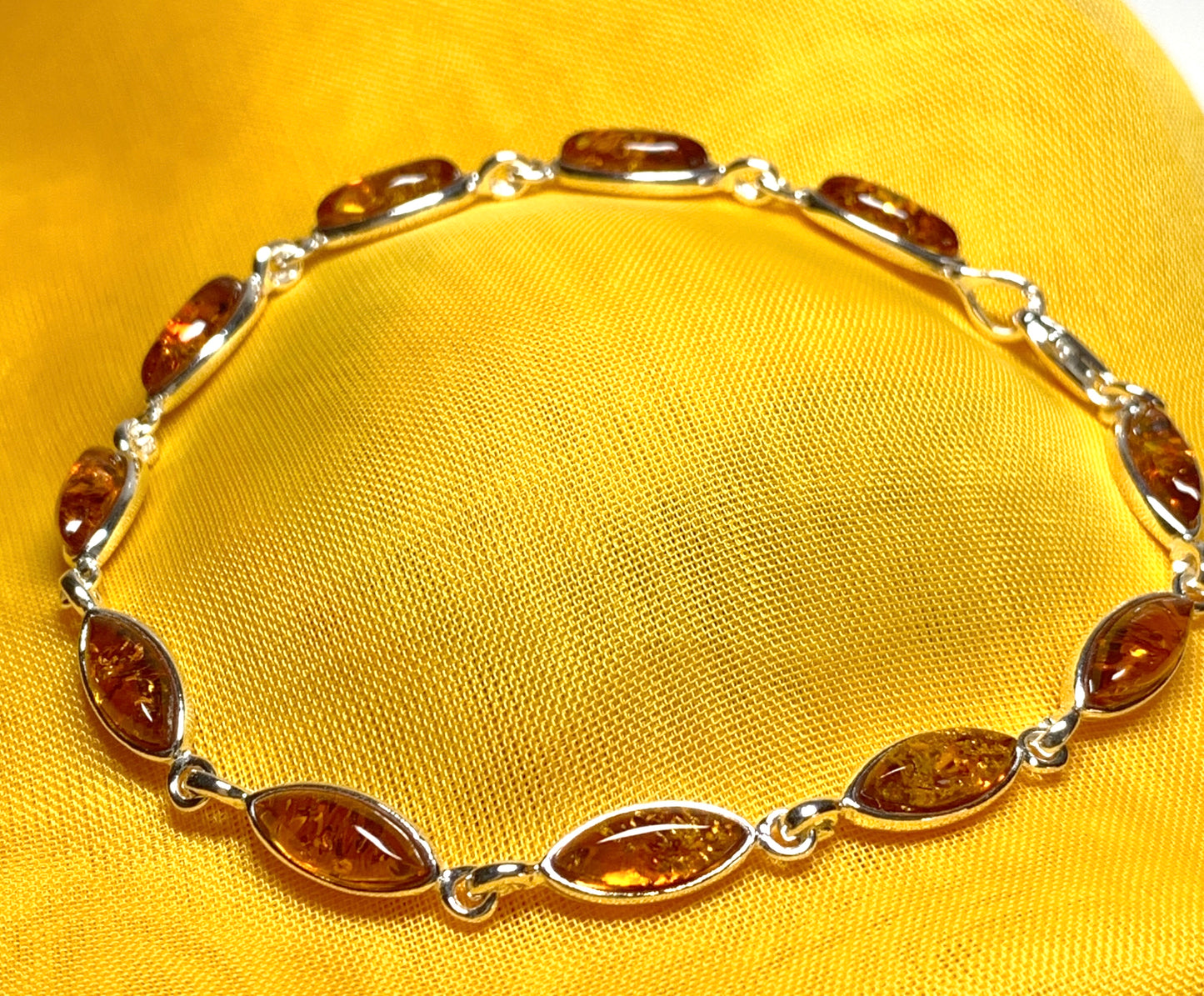 Real amber bracelet marquise cut sterling silver bracelet