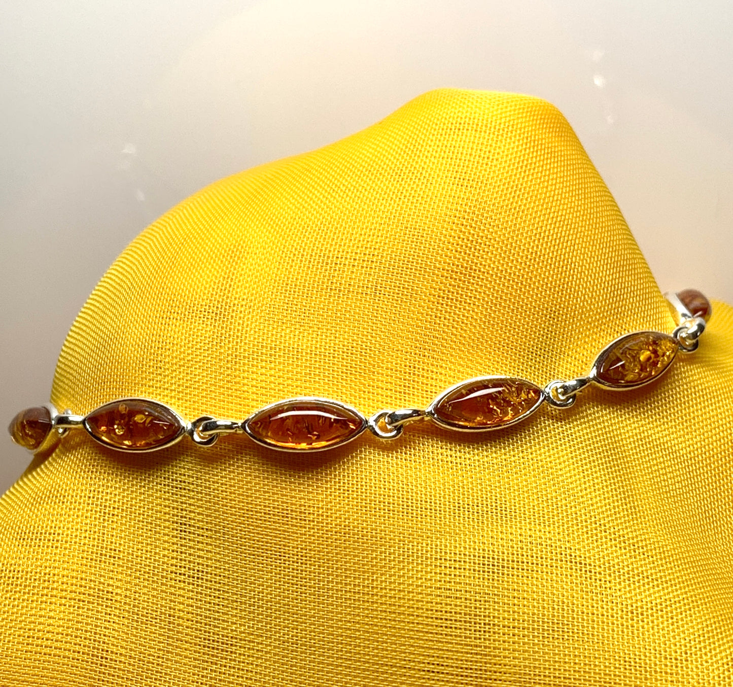 Real amber bracelet marquise cut sterling silver bracelet