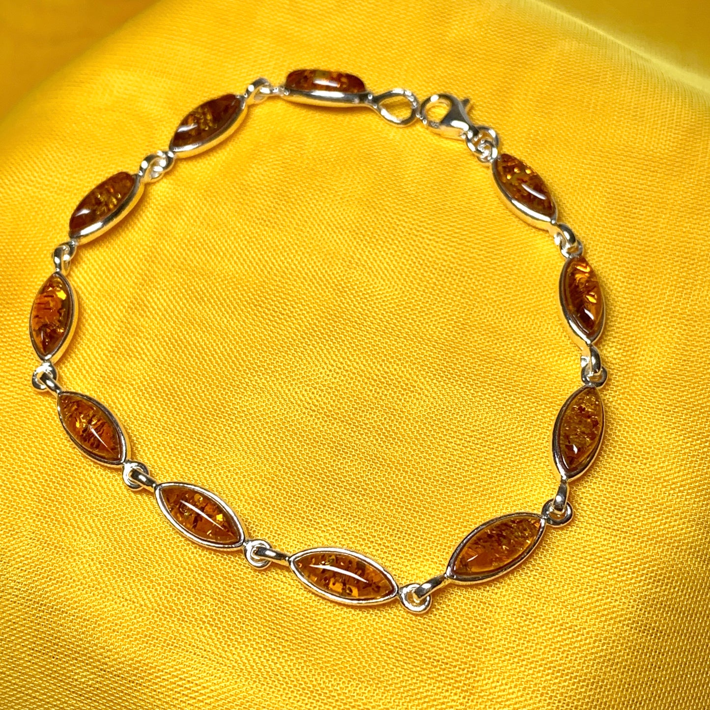 Real amber bracelet marquise cut sterling silver bracelet