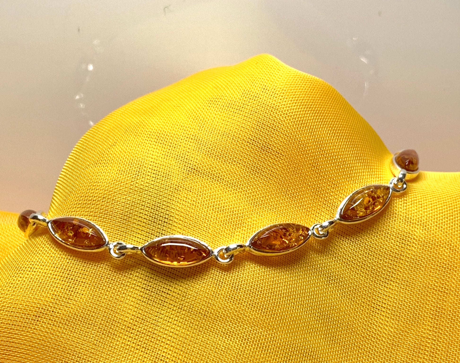 Real amber bracelet marquise cut sterling silver bracelet