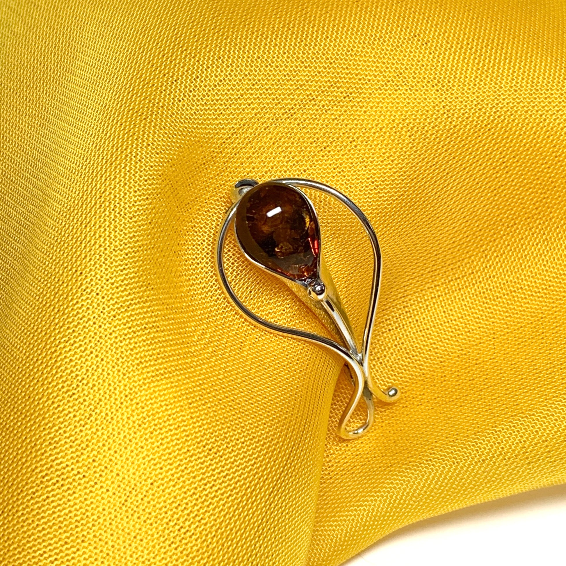 Real amber brooch sterling silver fancy swirl