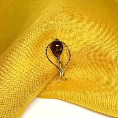 Real amber brooch sterling silver fancy swirl