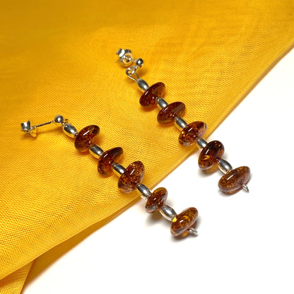 Real amber long drop earrings sterling silver