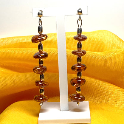 Real amber long drop earrings sterling silver