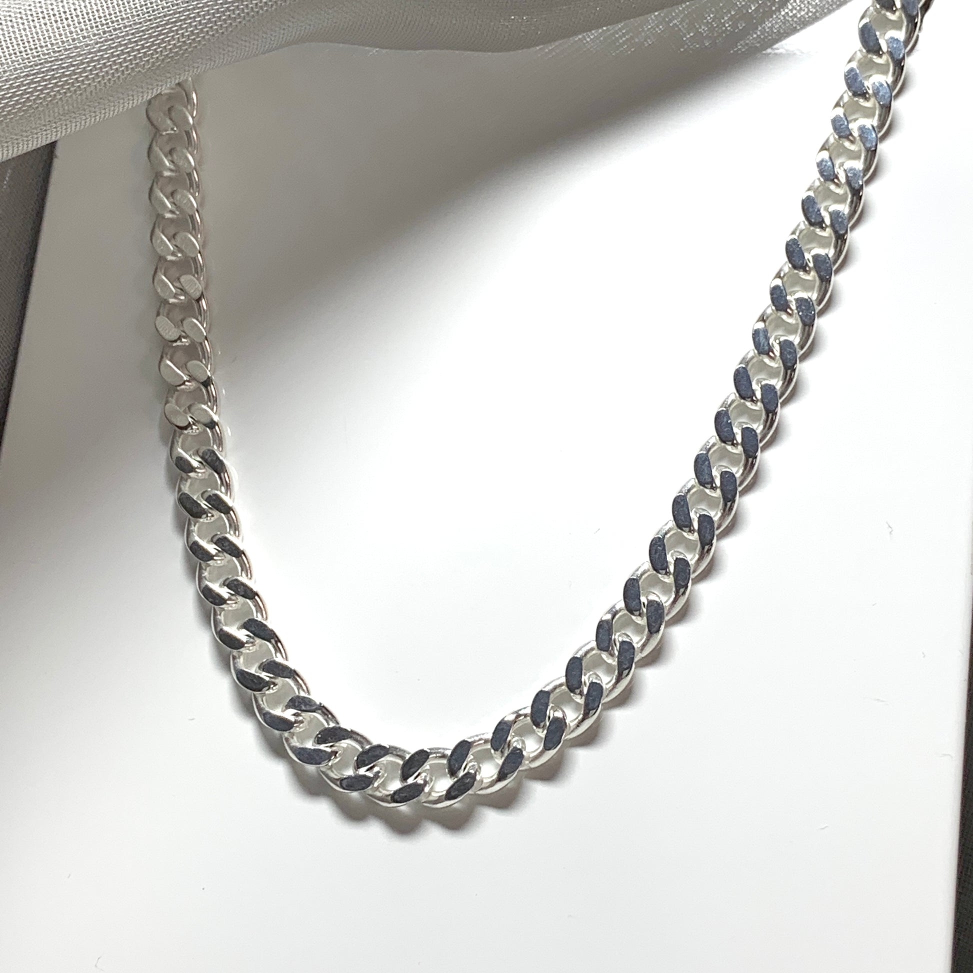 Men's necklace solid sterling silver diamond cut curb chain