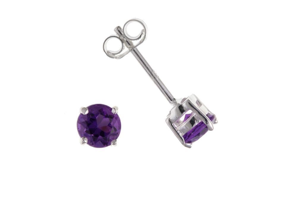 Amethyst Sterling Silver Round Cut Stud Earrings