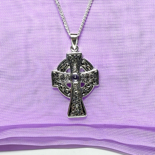 Amethyst sterling silver Celtic cross including chain
