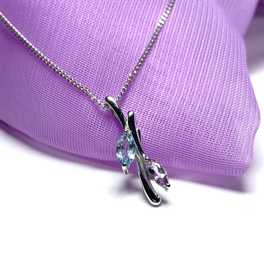 Amethyst and blue topaz swirl necklace pendant