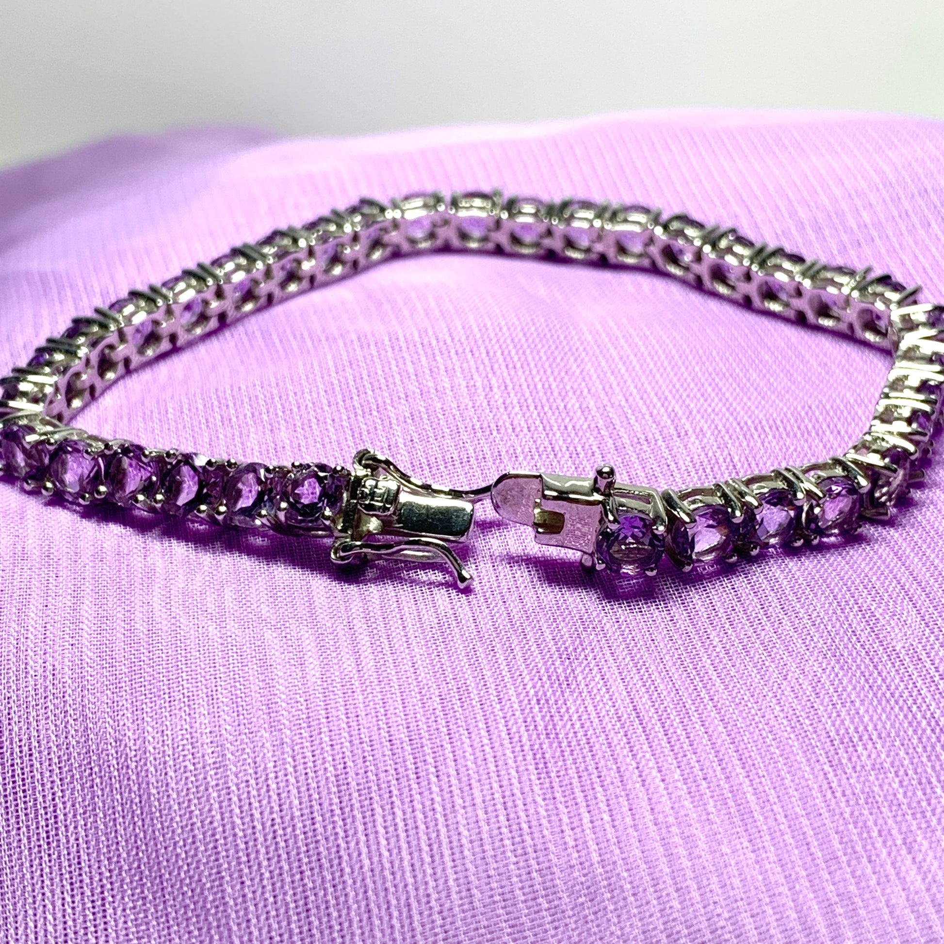 Real amethyst bracelet purple oval sterling silver