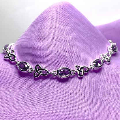 Amethyst bracelet oval sterling silver Celtic design