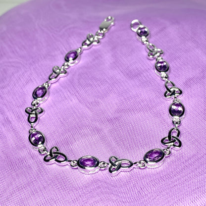 Amethyst bracelet oval sterling silver Celtic design