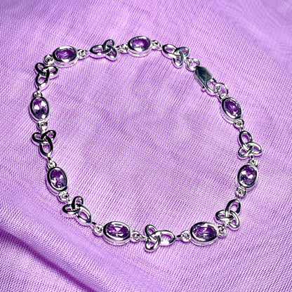 Amethyst bracelet oval sterling silver Celtic design