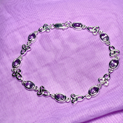 Amethyst bracelet oval sterling silver Celtic design