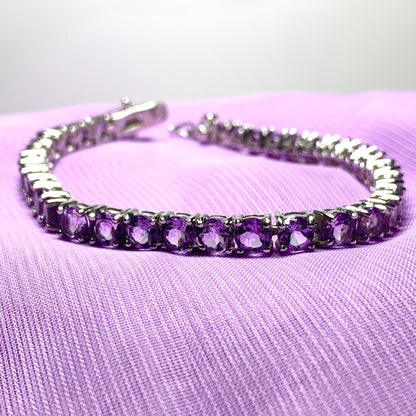 Real amethyst bracelet purple oval sterling silver