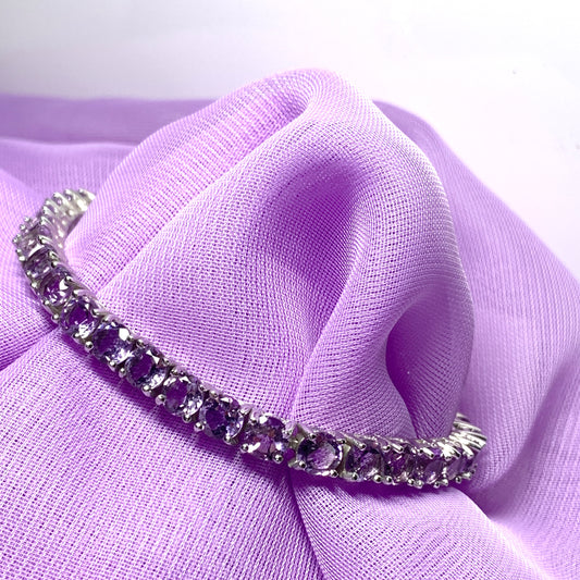 Real amethyst bracelet purple oval sterling silver