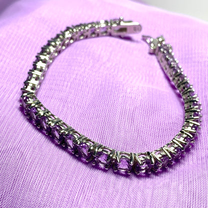 Real amethyst bracelet purple oval sterling silver