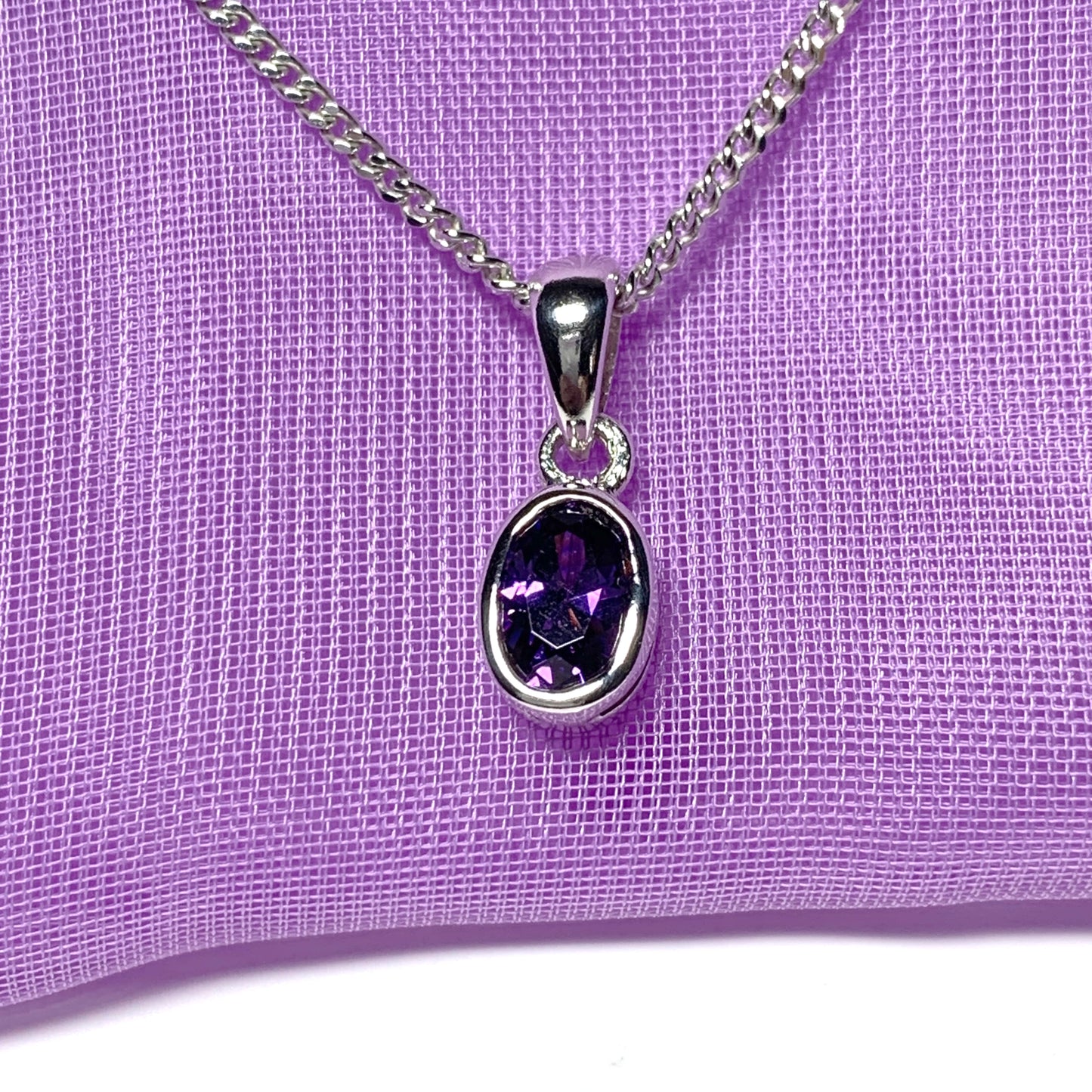 Amethyst oval cut sterling silver necklace