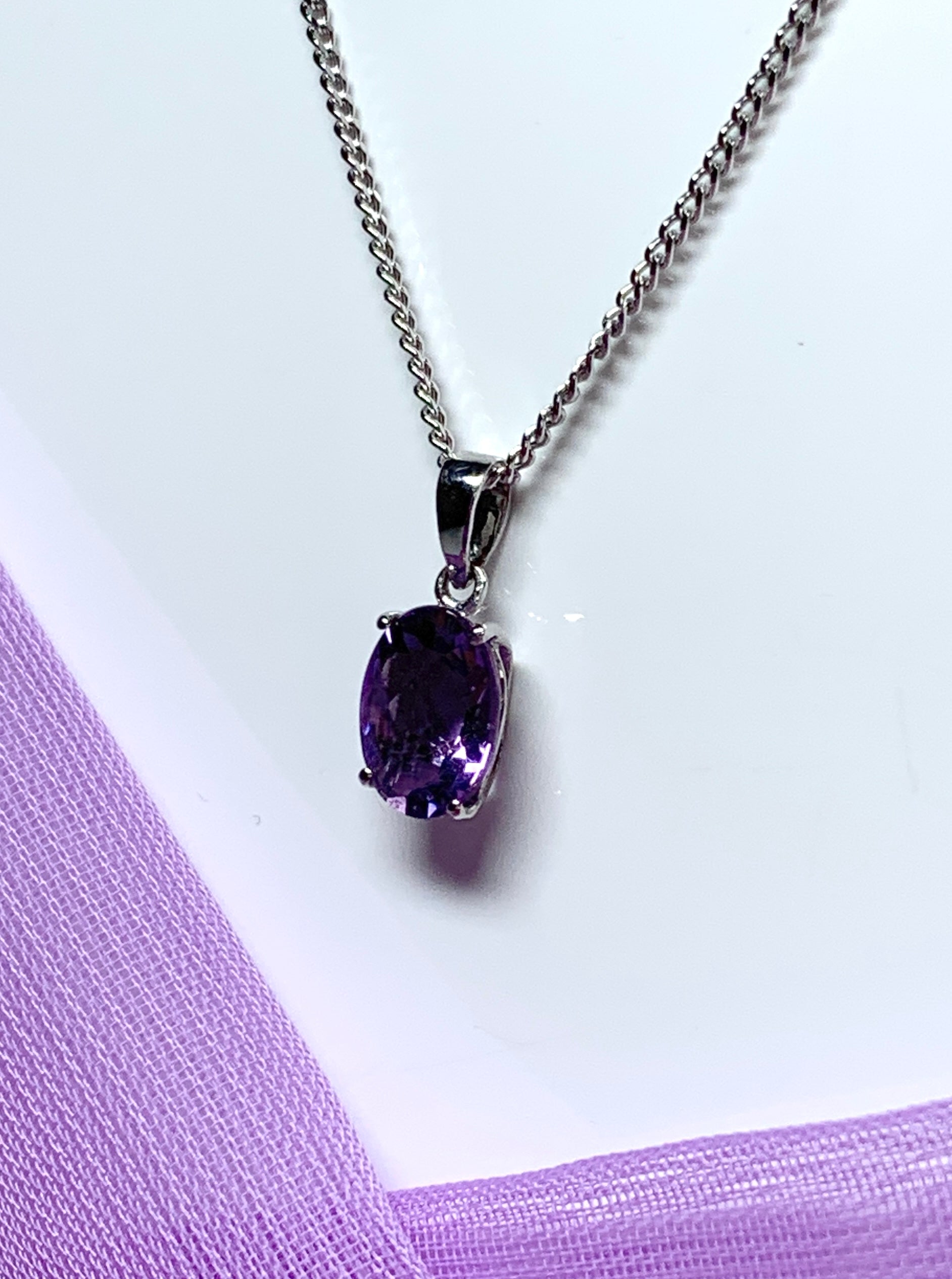 Real amethyst oval purple white gold necklace pendant