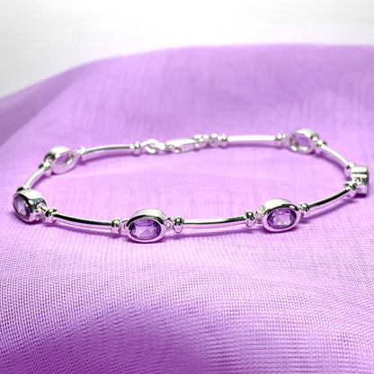 Amethyst oval sterling silver bracelet