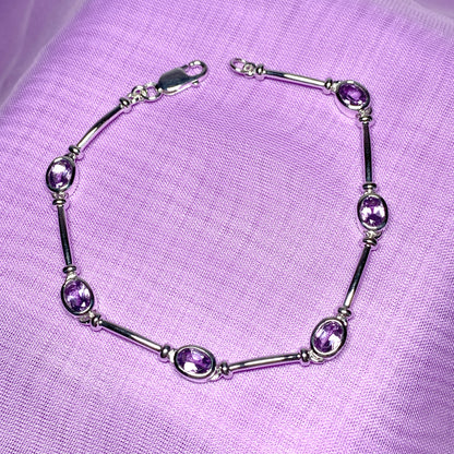 Amethyst oval sterling silver bracelet