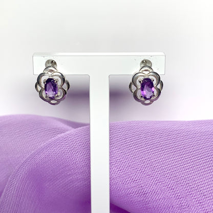 Amethyst sterling silver oval stud earrings