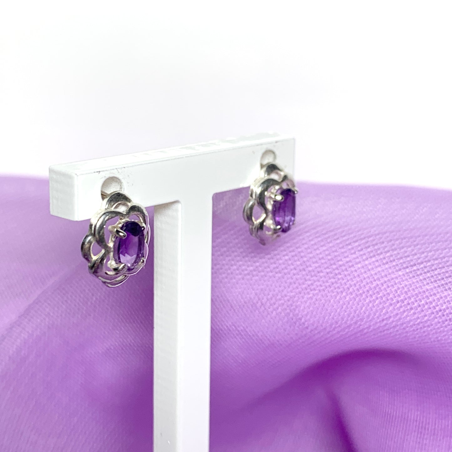 Amethyst sterling silver oval stud earrings