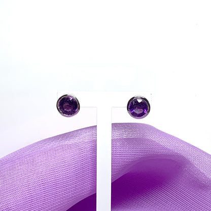 Amethyst sterling silver round stud earrings