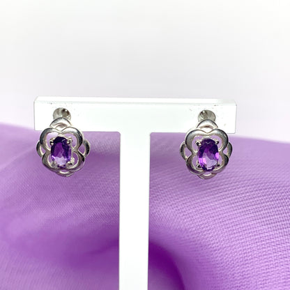 Amethyst sterling silver oval stud earrings