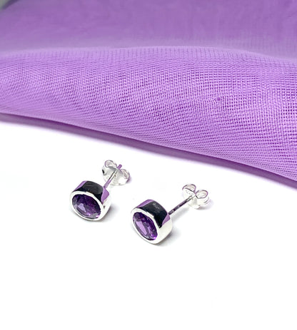 Amethyst sterling silver round stud earrings