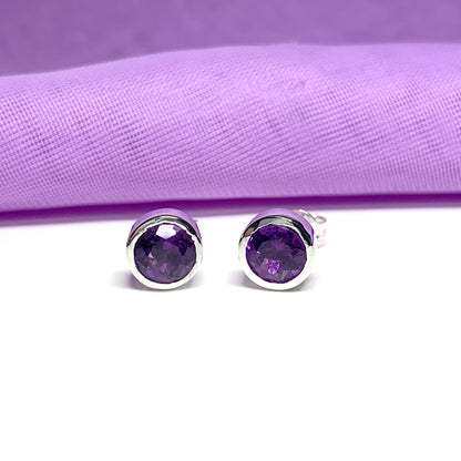 Amethyst sterling silver round stud earrings