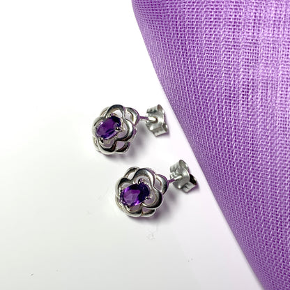 Amethyst sterling silver oval stud earrings