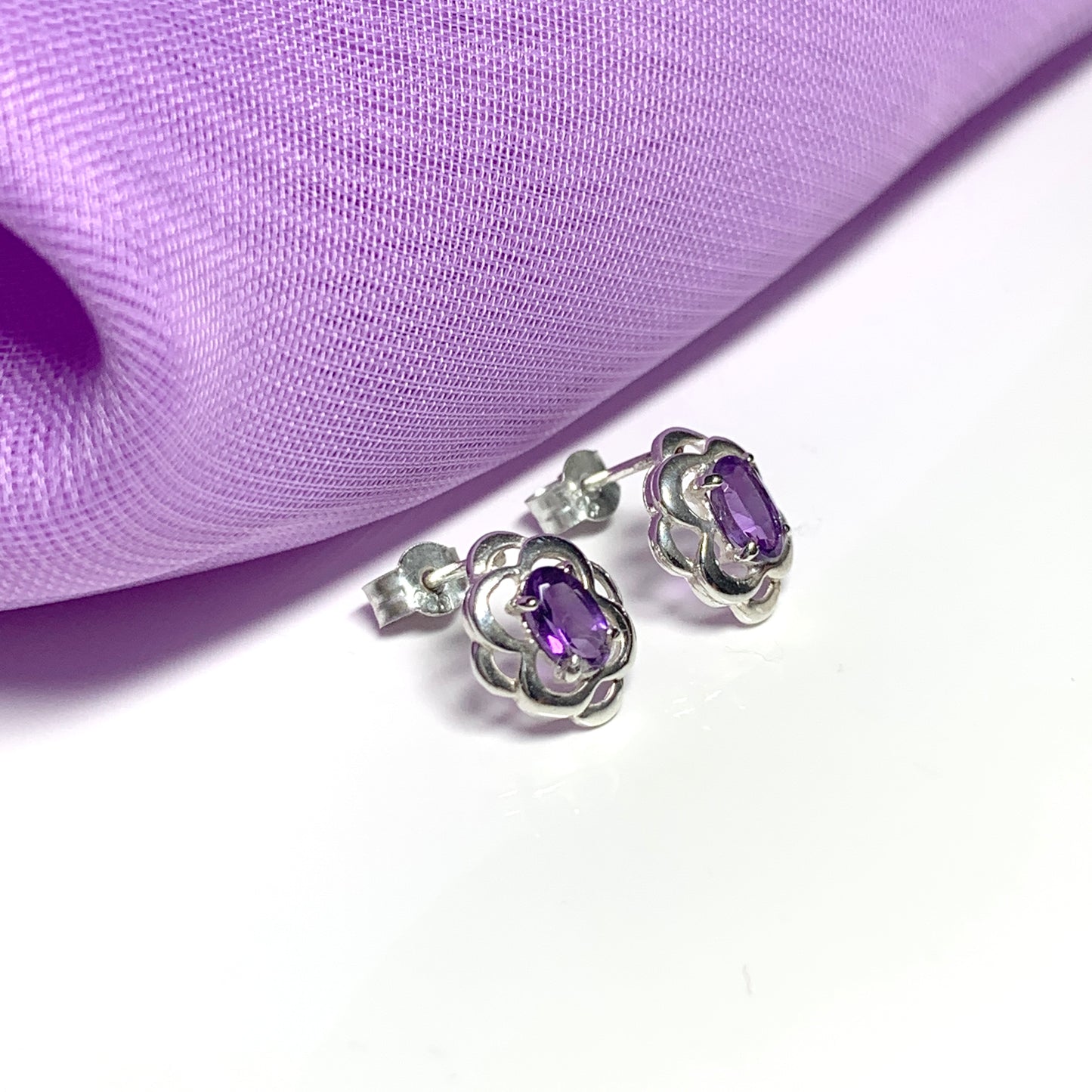 Amethyst sterling silver oval stud earrings