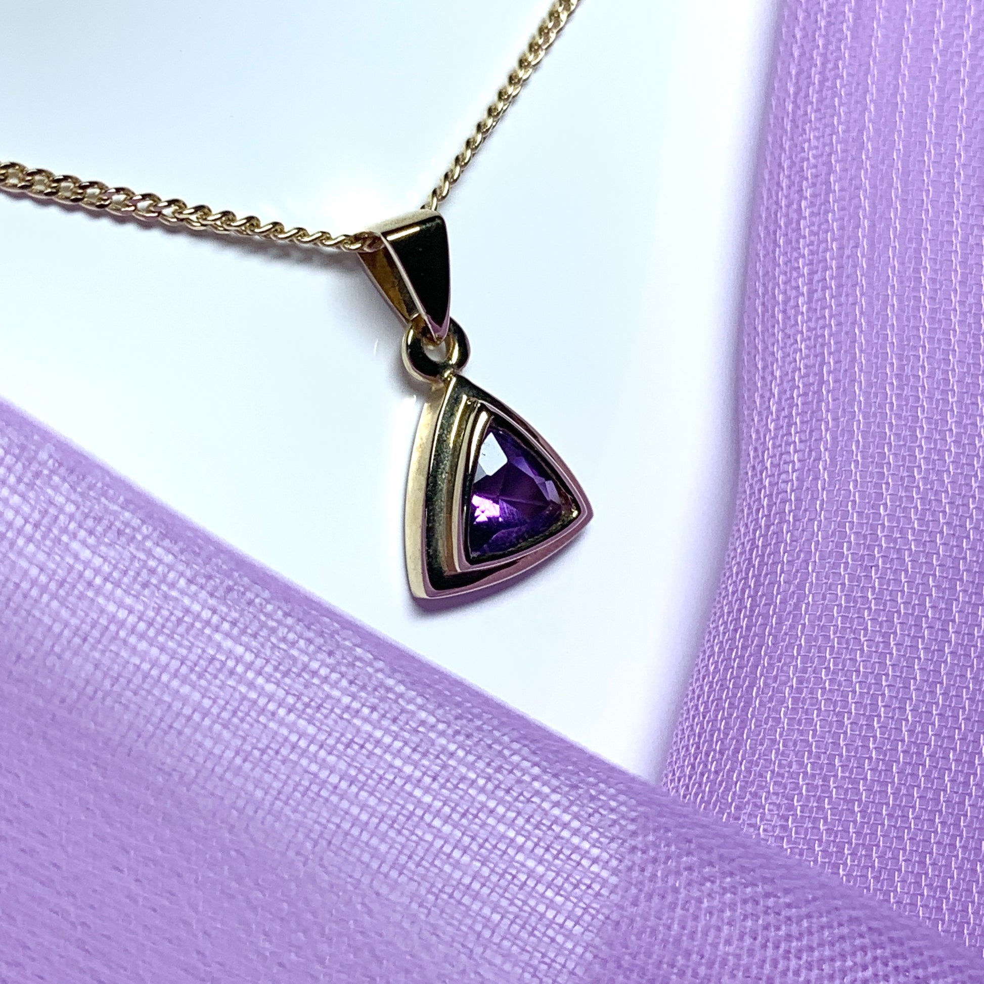 Amethyst yellow gold triangle purple necklace