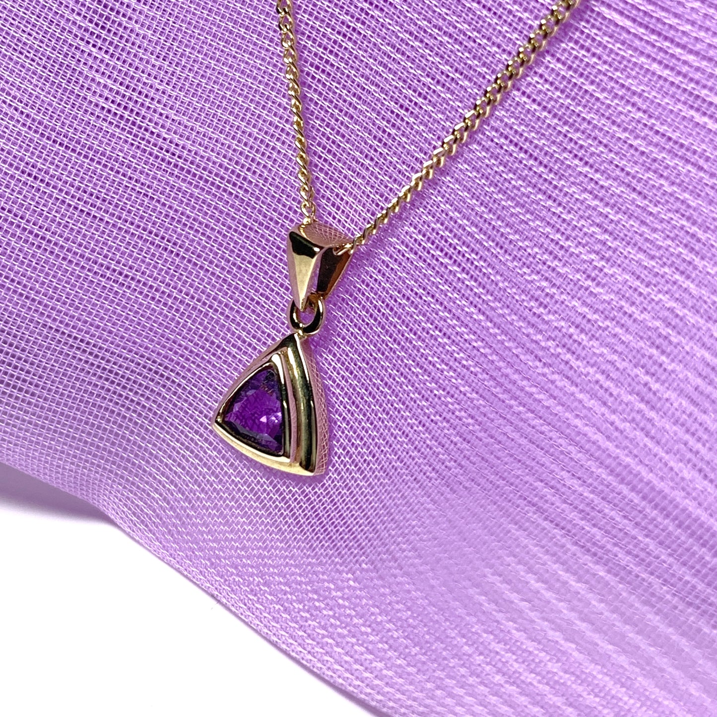 Amethyst yellow gold triangle purple necklace