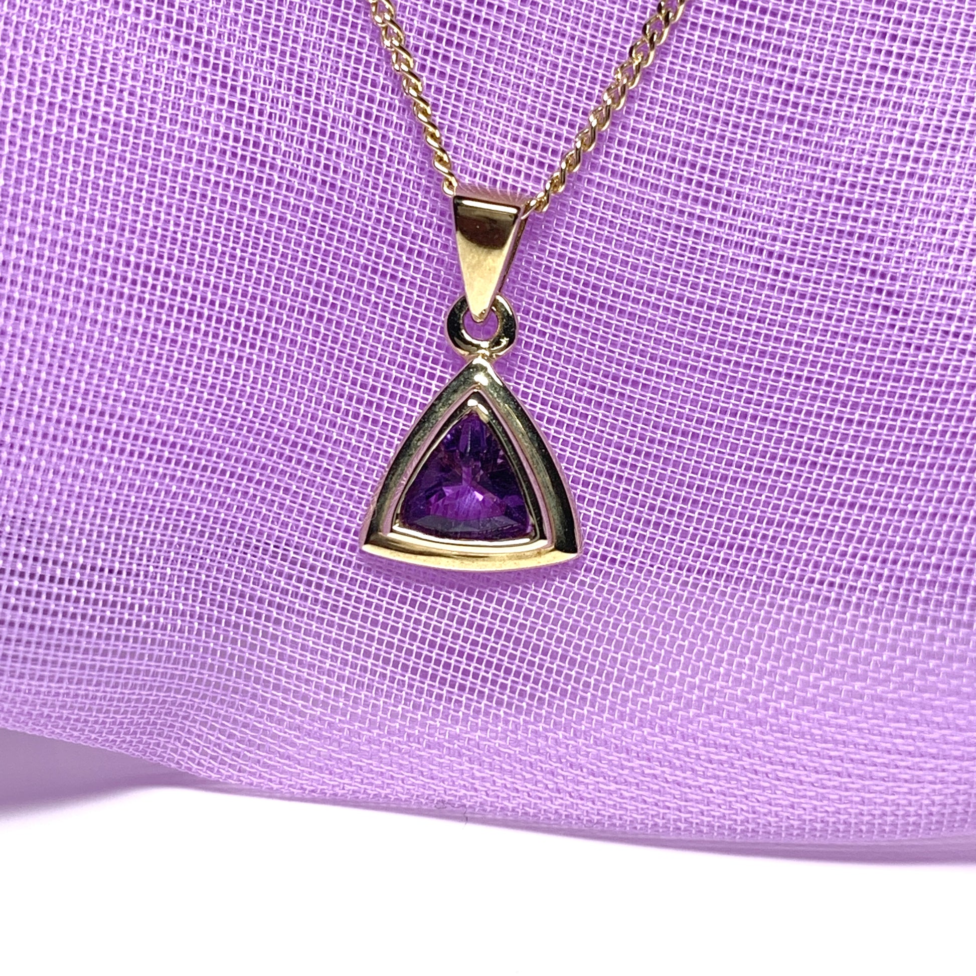 Amethyst yellow gold triangle purple necklace