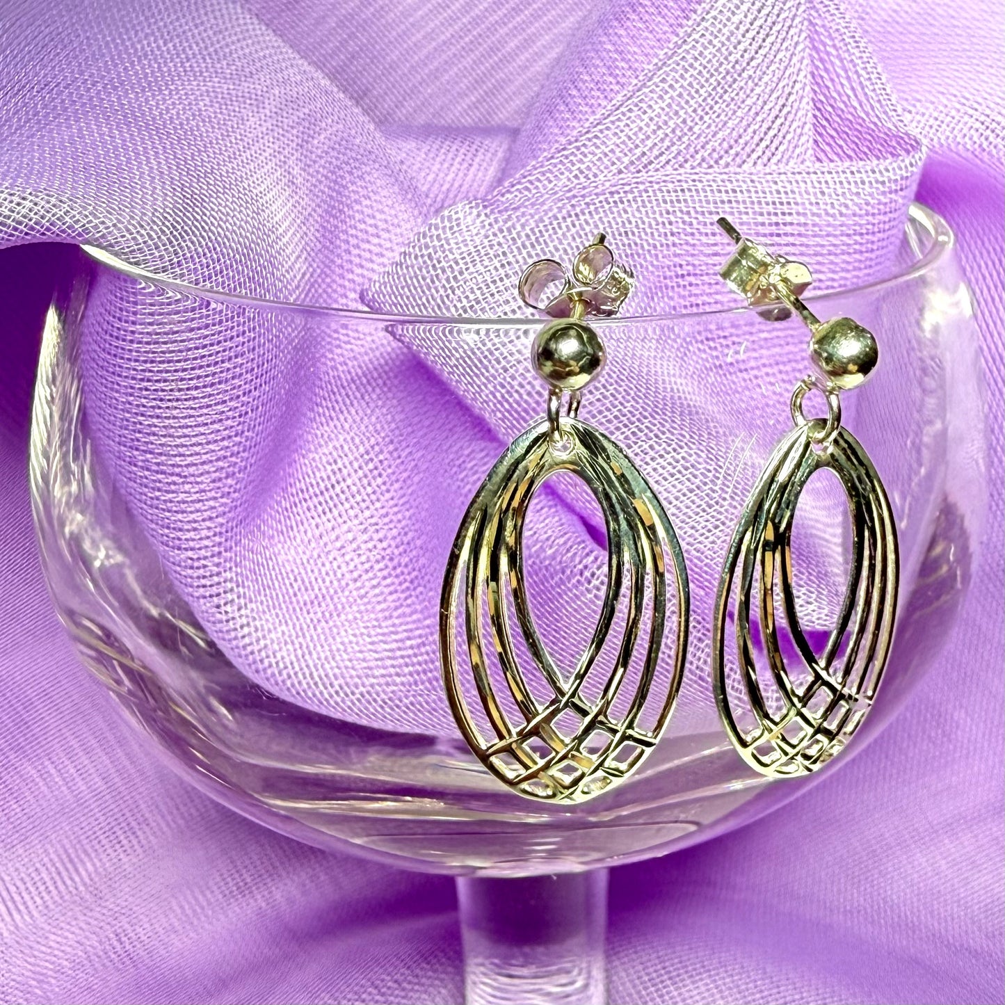 Oval shaped open drop earrings sterling silver