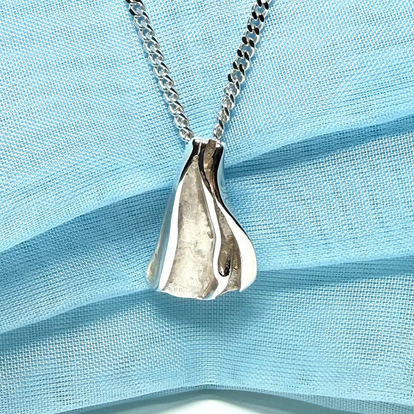 Abstract shaped solid necklace sterling silver pendant