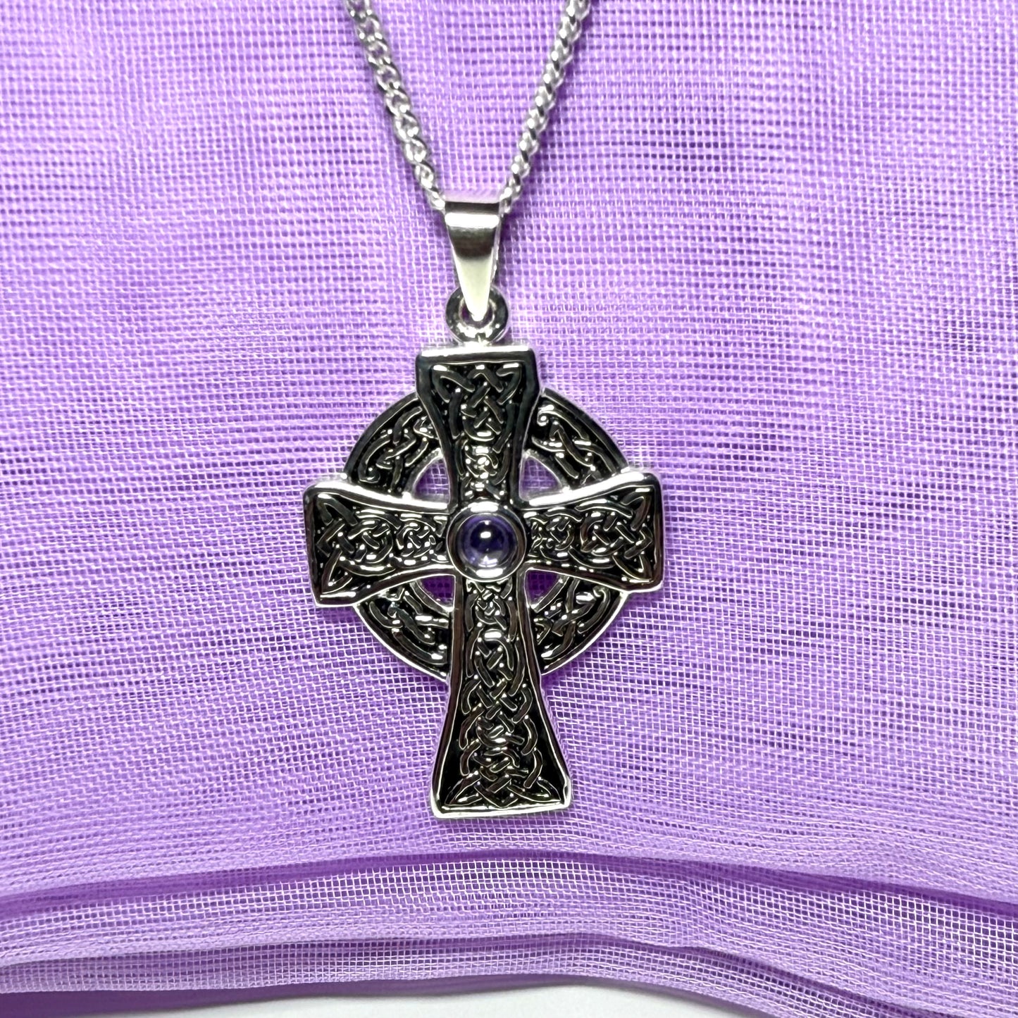 Amethyst sterling silver Celtic cross including chain