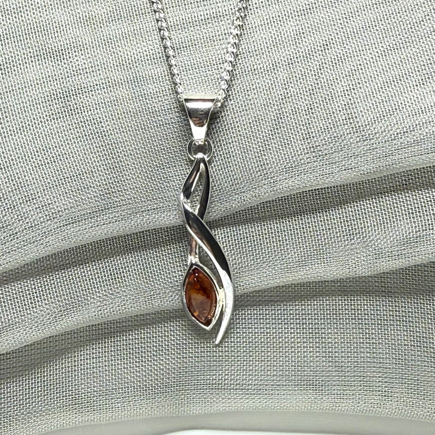 Orange amber marquise fancy sterling silver necklace