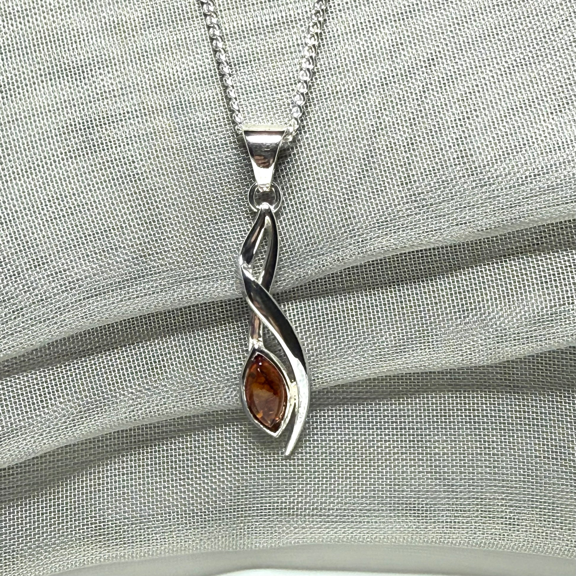 Orange amber marquise fancy sterling silver necklace