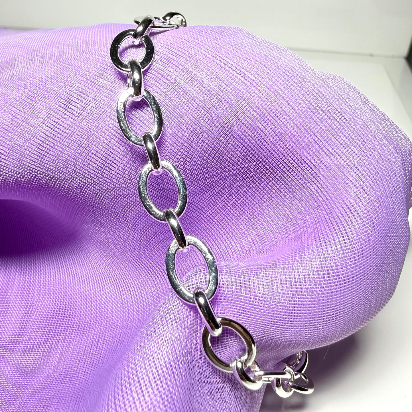 Oval Link Ladies Polished Solid Sterling Silver Bracelet