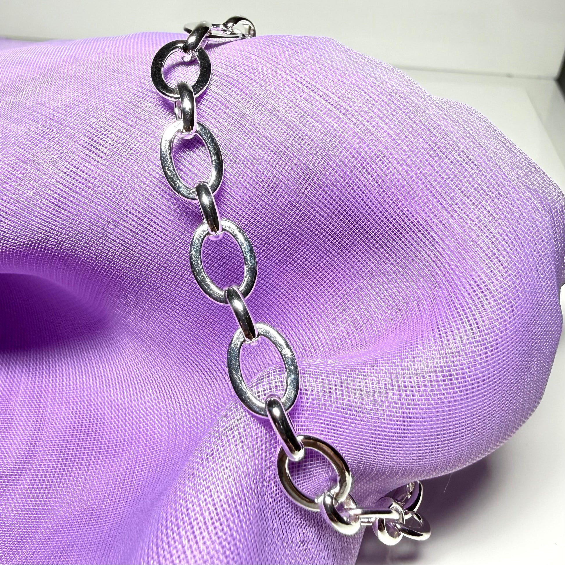 Oval Link Ladies Polished Solid Sterling Silver Bracelet